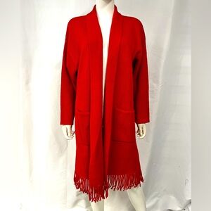 Vintage Red Women's Cardigan with Fringe